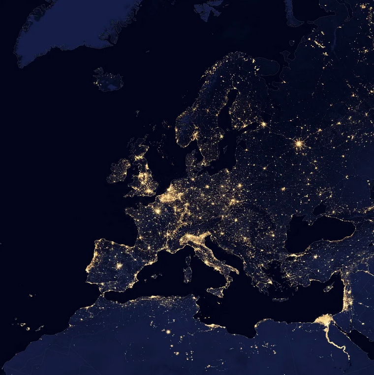 Europe city light from space